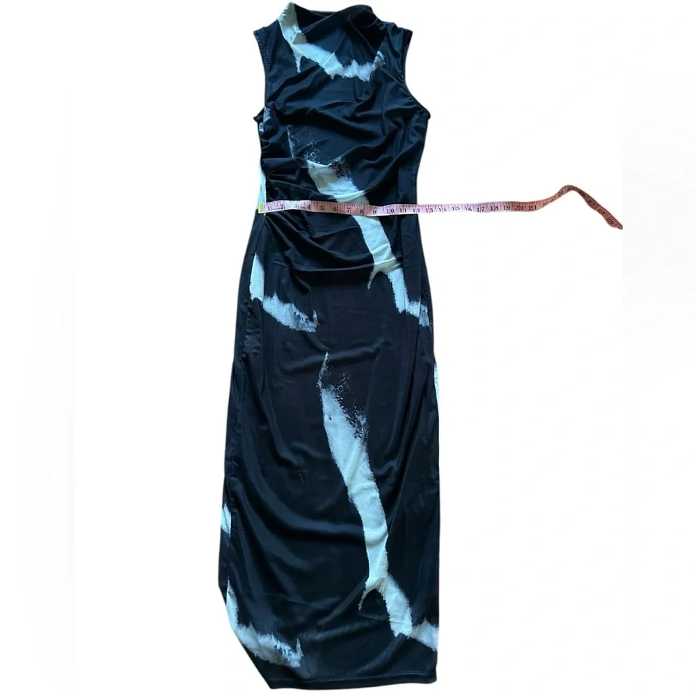 Black White SMALL Summer Tie-Dye Printed Mesh Sleeveless Dress - Picture 8 of 10